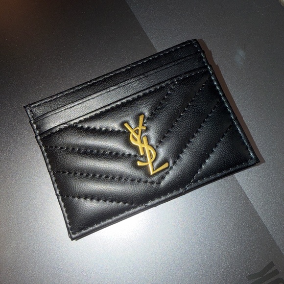 Saint Laurent Black Leather Textured Card Holder - Picture 3 of 5
